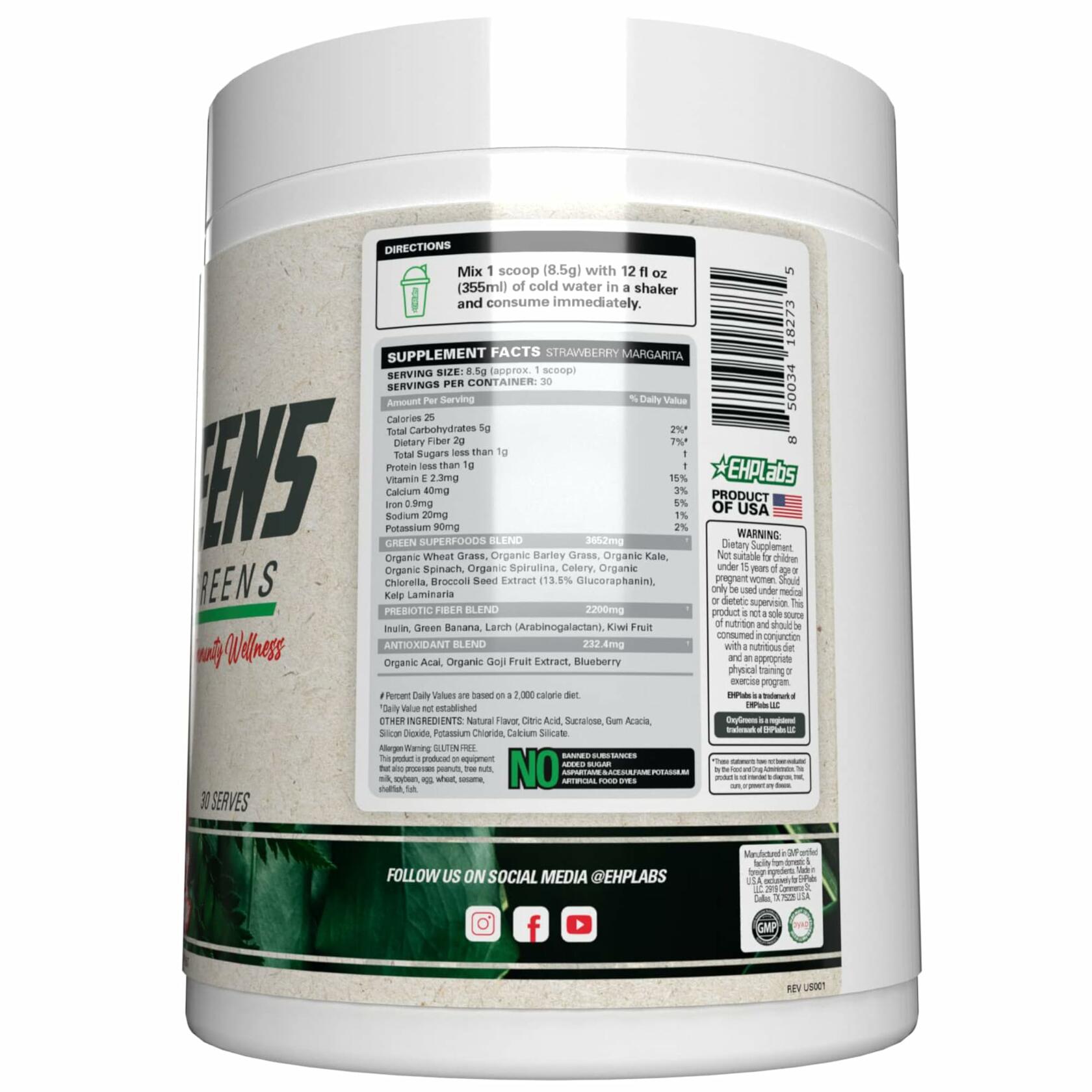 EHP Labs OxyGreens Super Greens Powder | Strawberry Margarita